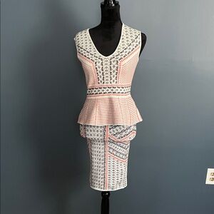 BCBGMaxAzria Multicolor Peplum Pencil Skirt Set